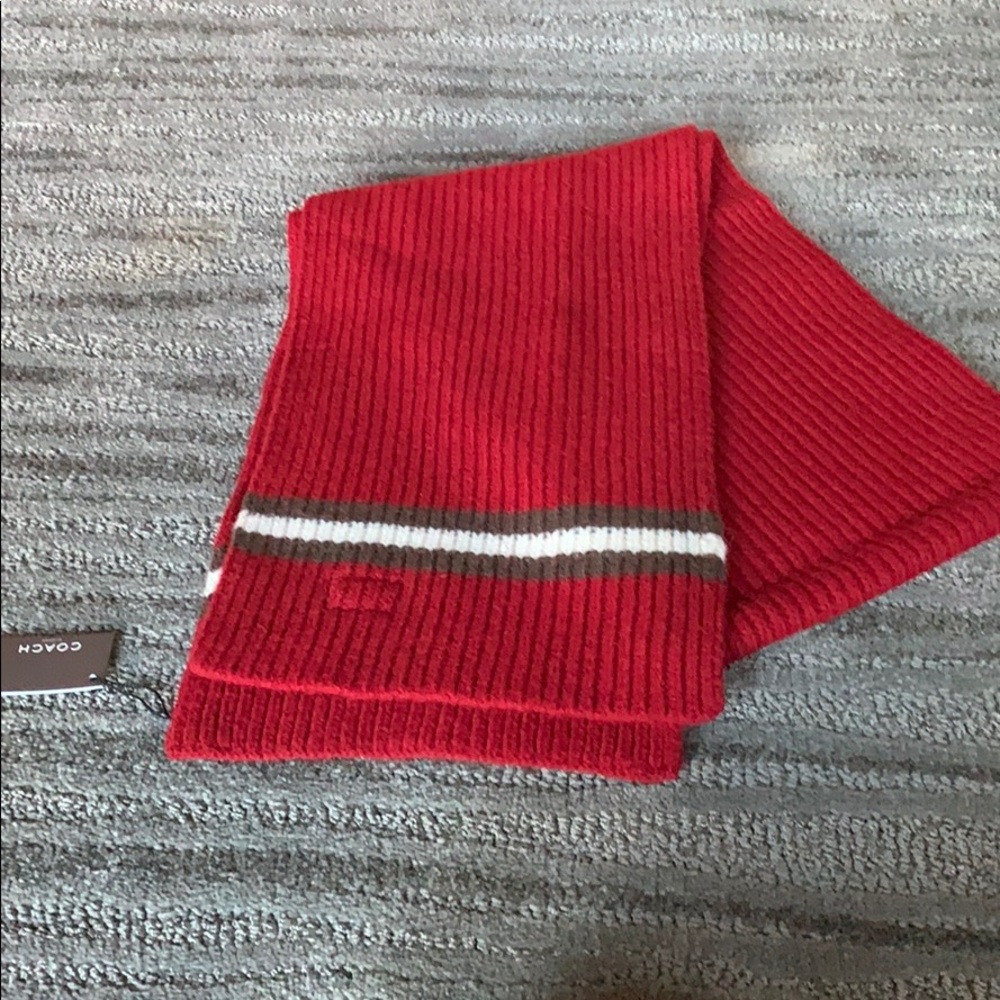 NWT Coach Red Wool Striped Scarf